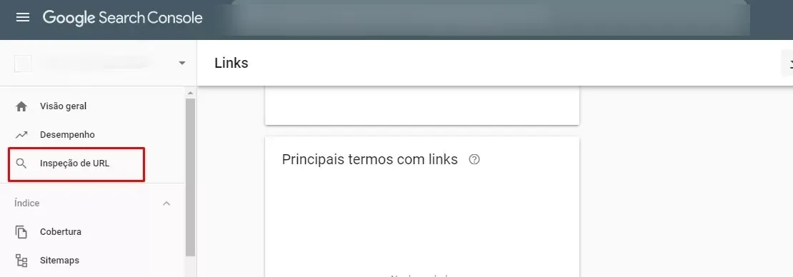 Menu Inspeção de URL no Google Search Console